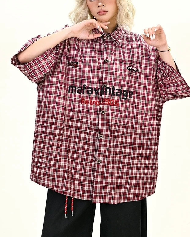 Gradient plaid short-sleeved shirt