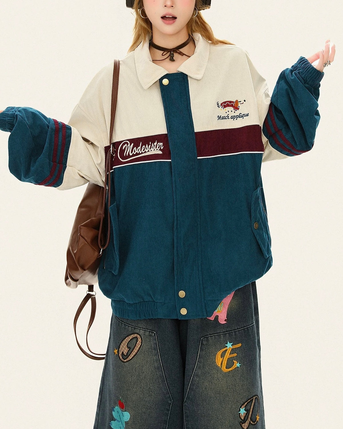 復古刺綉翻領百搭外套