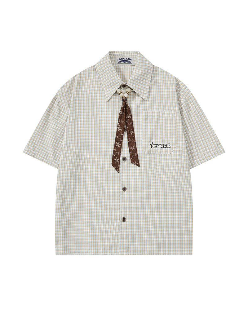 Retro plaid short-sleeved shirt