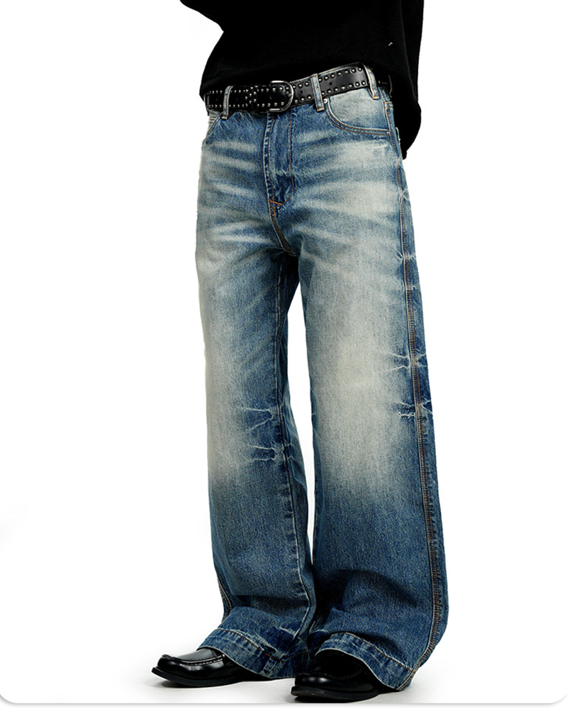 做舊休閑直筒褲