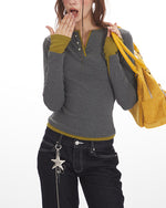 Faux two-piece slim-fit long-sleeved top (women's)