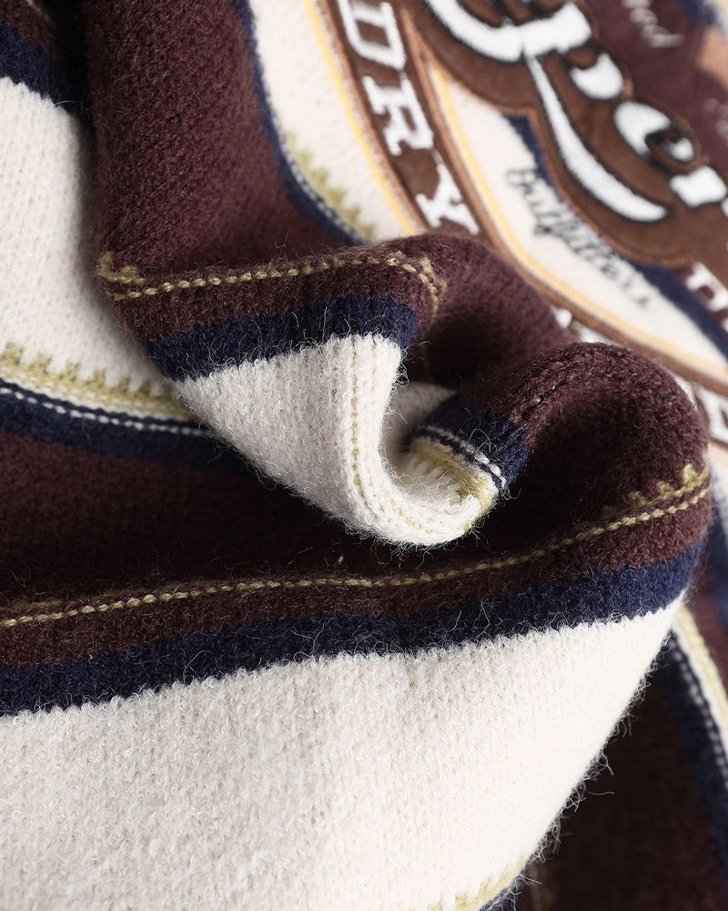 embroidered striped crew neck sweater