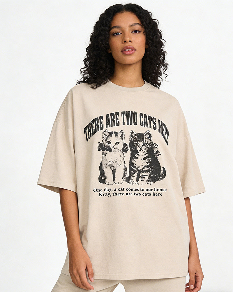 美式卡通小貓咪短袖