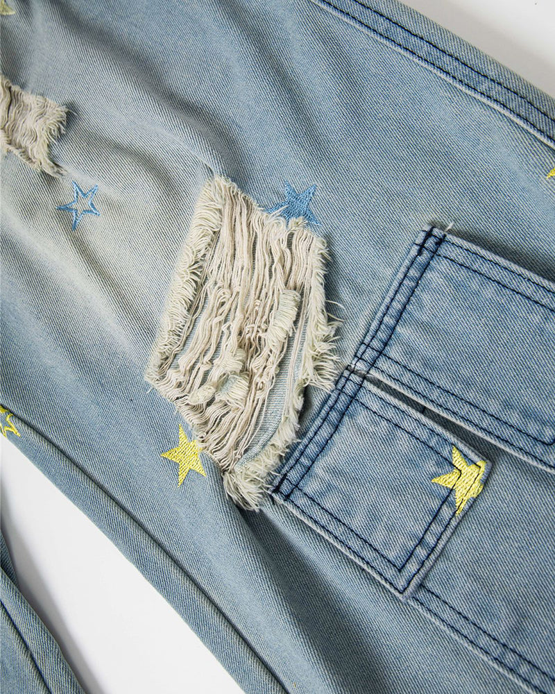 Washed leopard print jeans