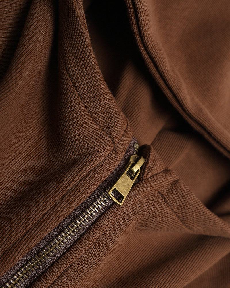 Embroidered zip-up hooded sweatshirt jacket