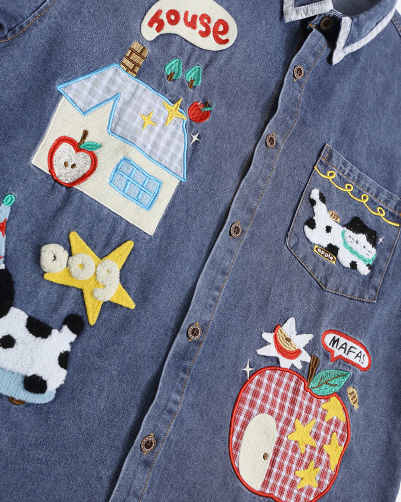 復古卡通短袖襯衫