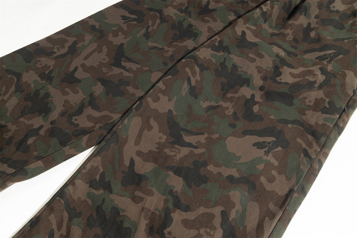 Retro washed distressed camouflage pants