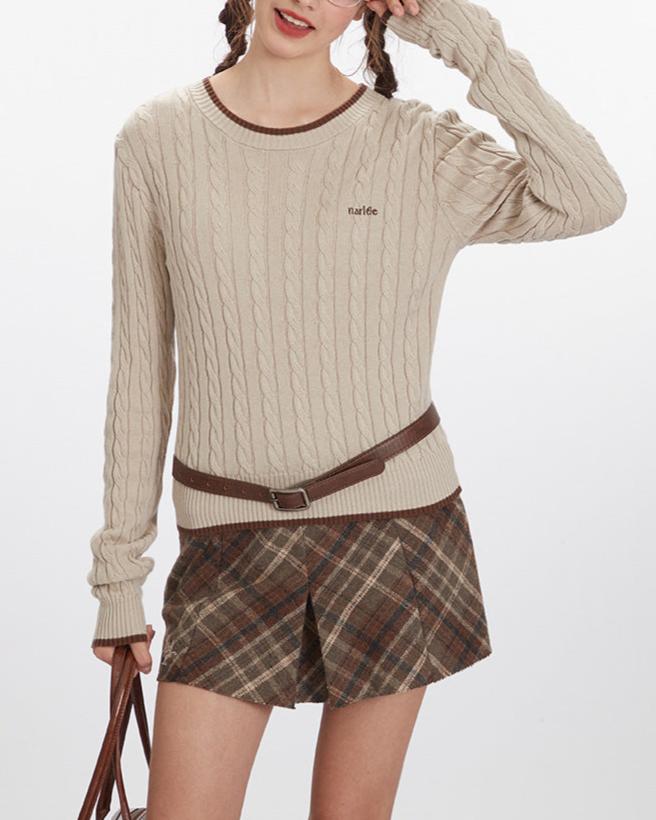 Embroidered striped crew neck sweater (women's style)