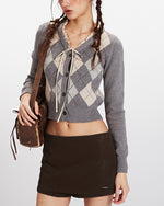 다이아몬드 패턴 크롭 니트 스웨터(여성용)