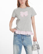 Bowknot patchwork short sleeves (women's)