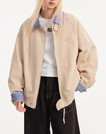 撞色拼接格子外套