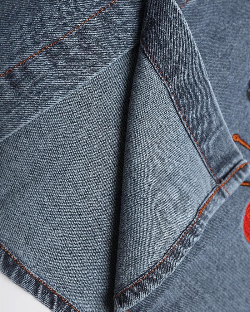 Retro fun denim long-sleeved shirt