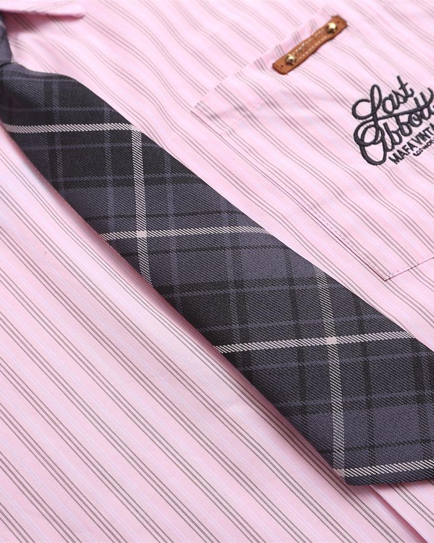 Vintage Striped Short Sleeve Shirt with Tie