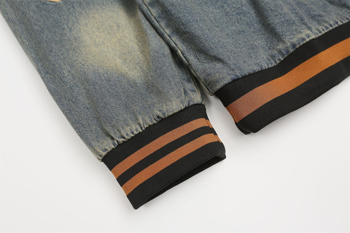 Retro distressed washed denim long sleeves