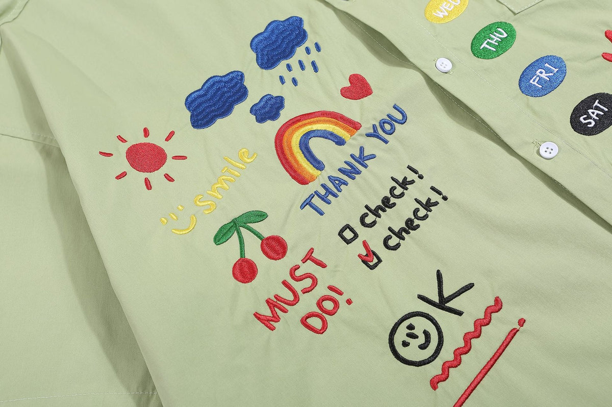 Retro fun cartoon embroidered shirt