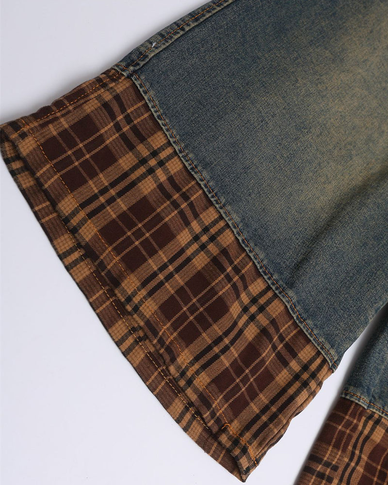 Lettering patchwork cropped trousers