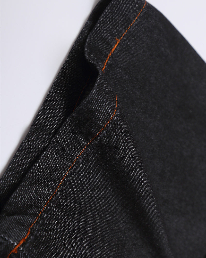 Paneled embroidered denim shirt