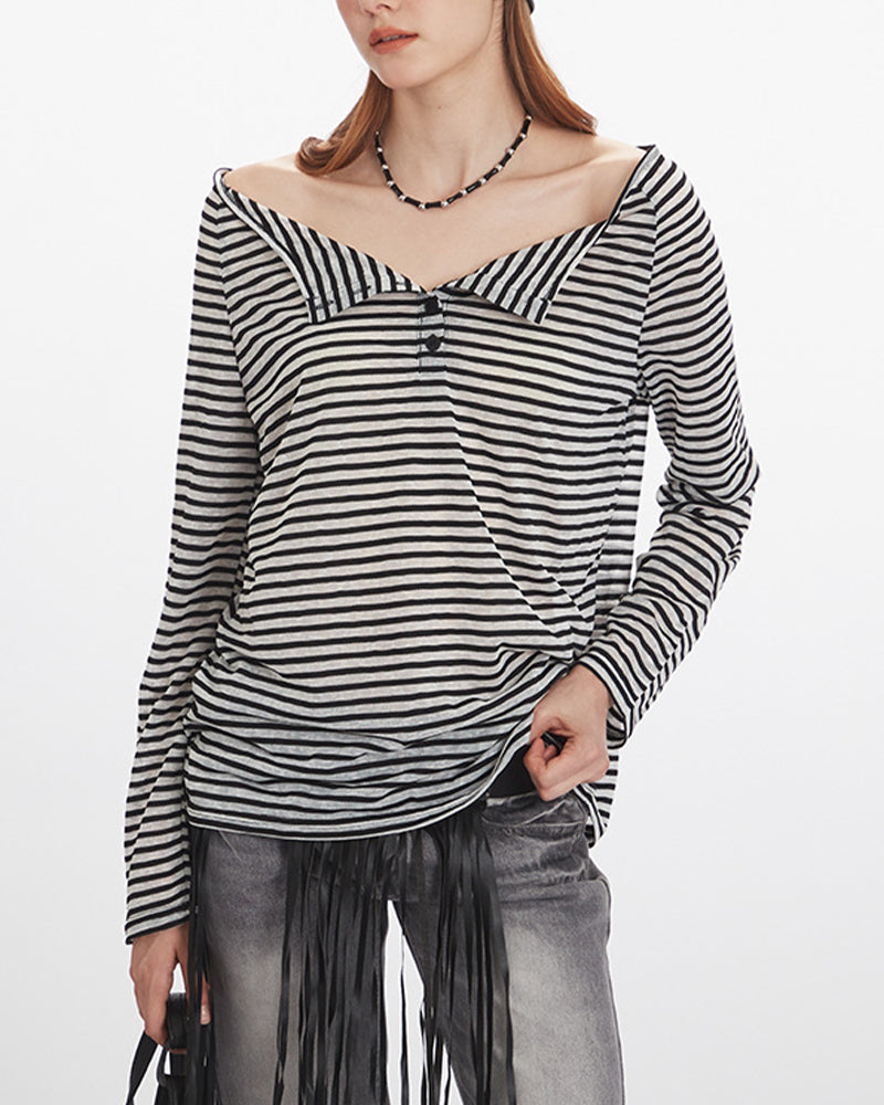 一字領條紋長袖(女款)