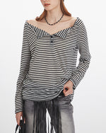 一字領條紋長袖(女款)