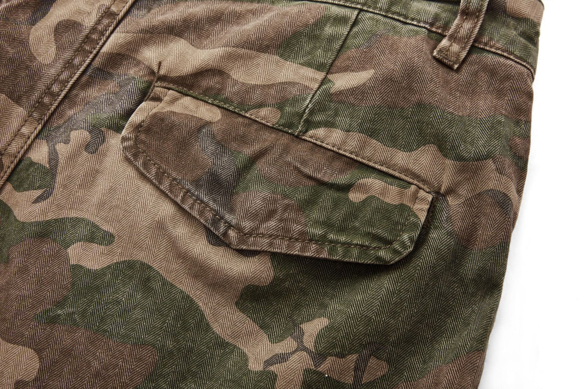 復古水洗做舊迷彩工裝褲