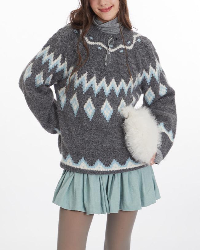 復古提花針織衫