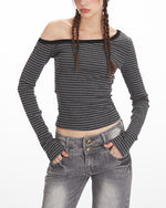 條紋斜肩長袖(女款)