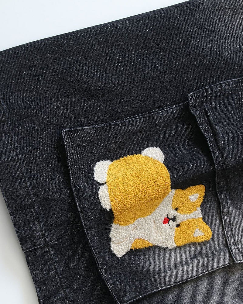 Embroidered Puppy Shorts