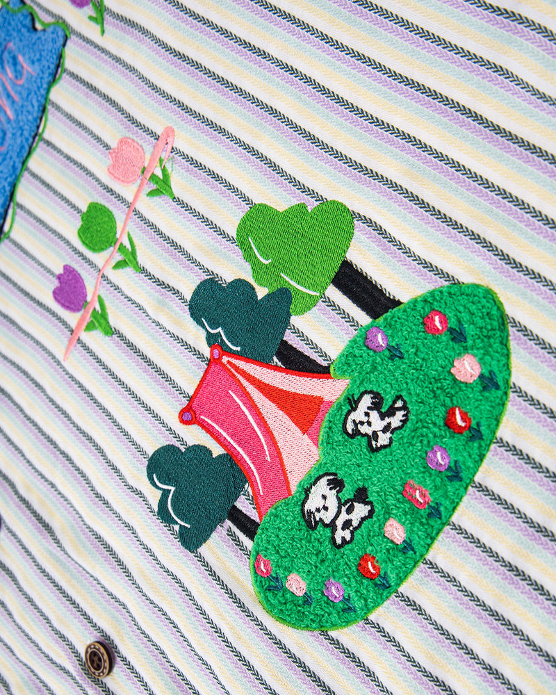 休閑條紋長袖襯衫