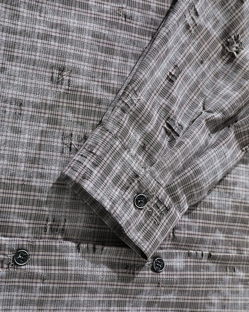 ripped plaid long-sleeved shirt