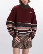 Retro contrast striped crew neck sweater