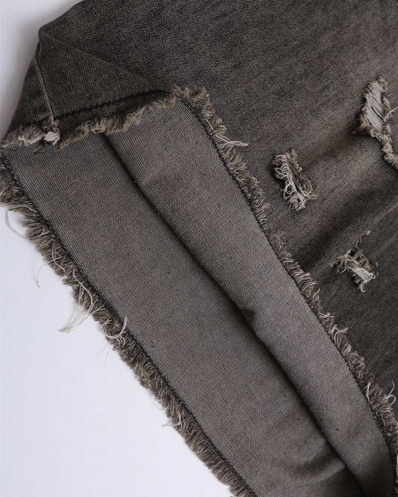 Ripped raw-edge denim shorts