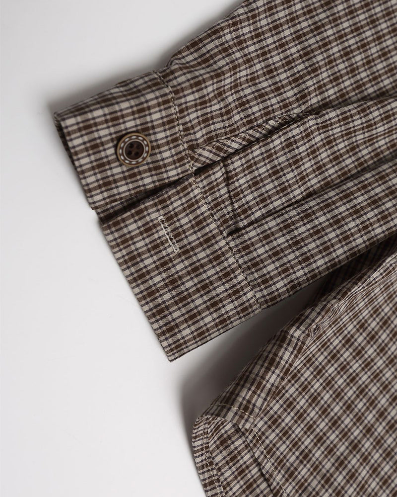 Embroidered plaid long-sleeved shirt