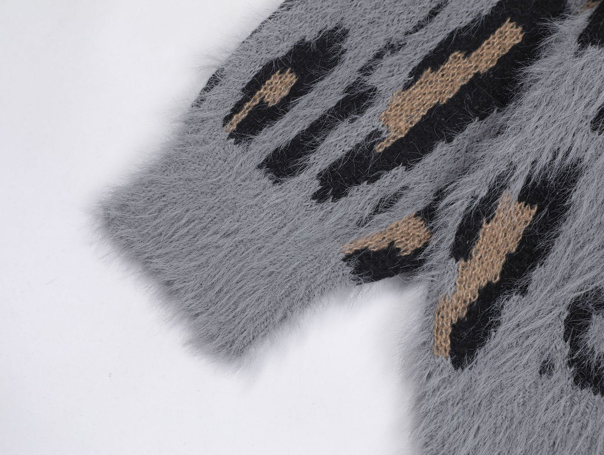 復古豹紋開衫毛衣