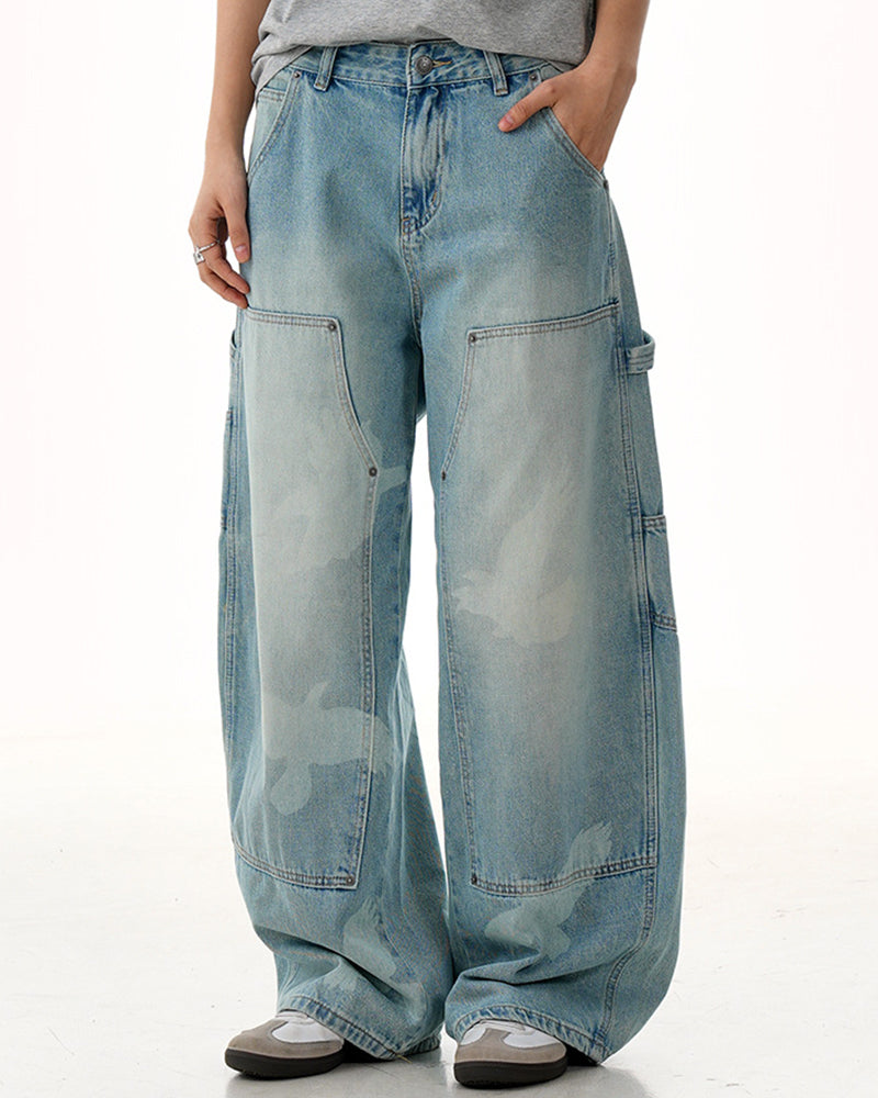 水洗直筒牛仔褲