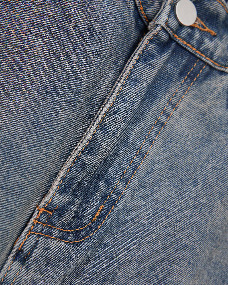 Distressed straight jeans