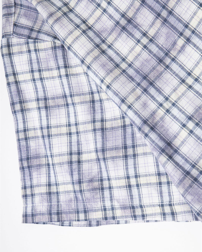 休閑格子短袖襯衫