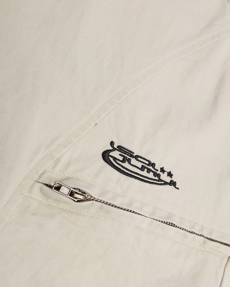 Embroidered zip-up short-sleeved shirt