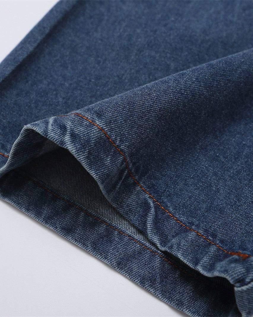 Cute color-block denim short-sleeves