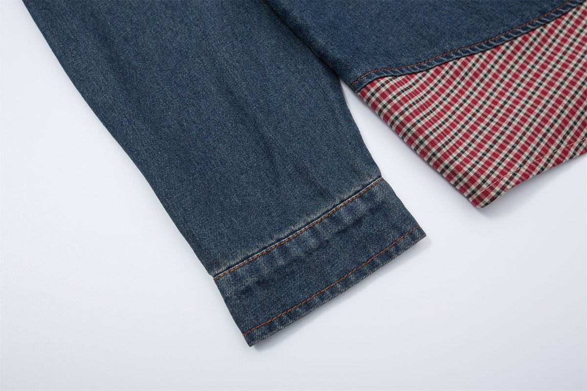 Spliced fake two piece denim shirt