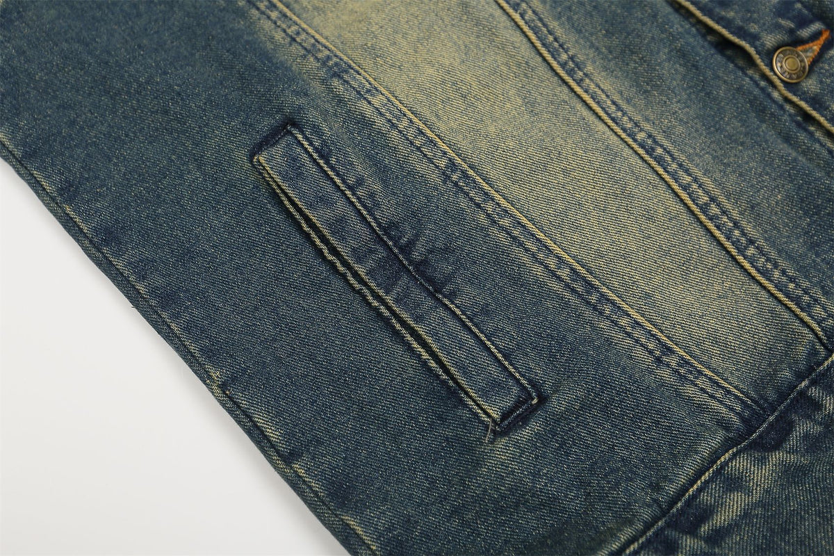 Retro patchwork lapel denim jacket