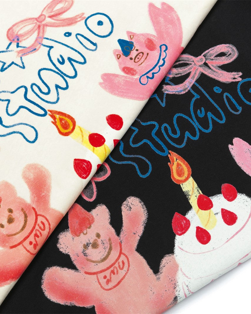 귀여운 컬러블록 프린트 반팔