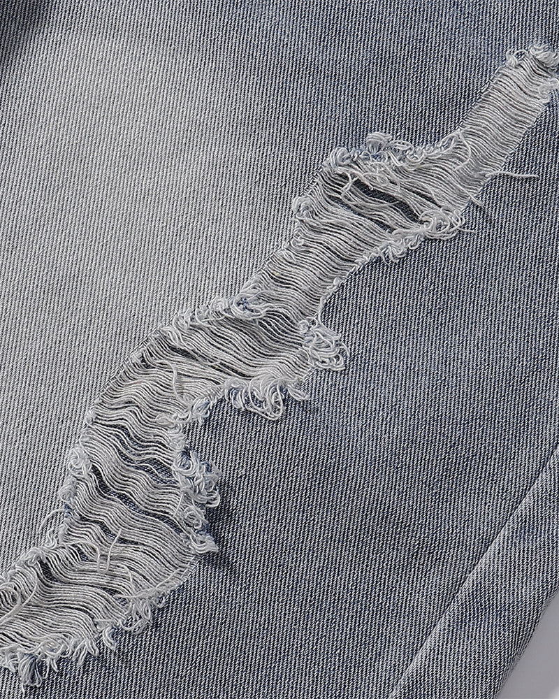 Raw edge straight cropped shorts