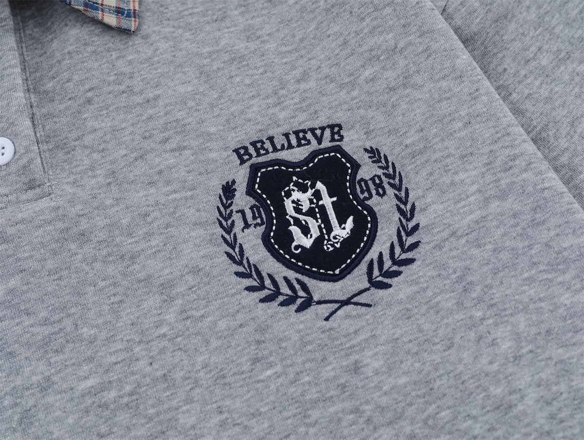 Embroidered fake two piece sweatshirt