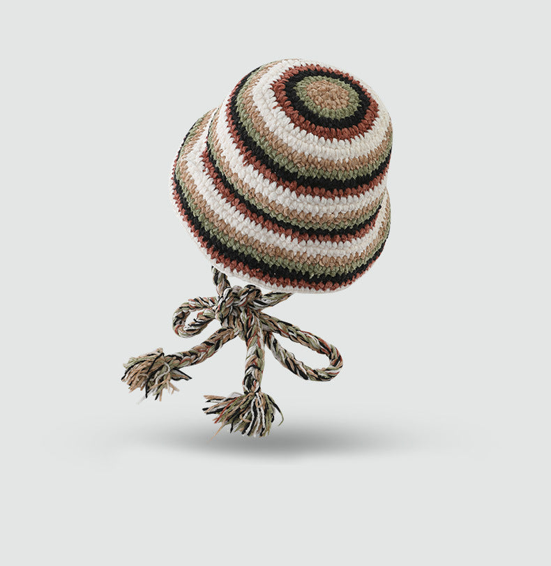 條紋針織拼色毛綫帽