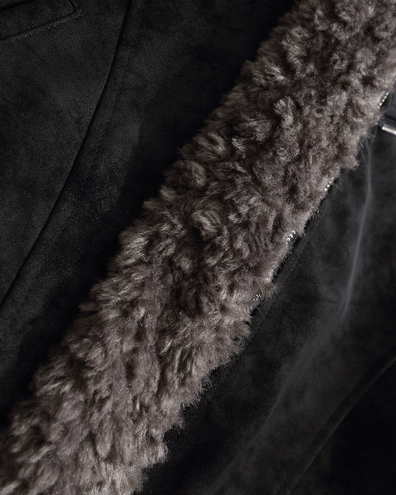 Retro-style short coat with fur collar