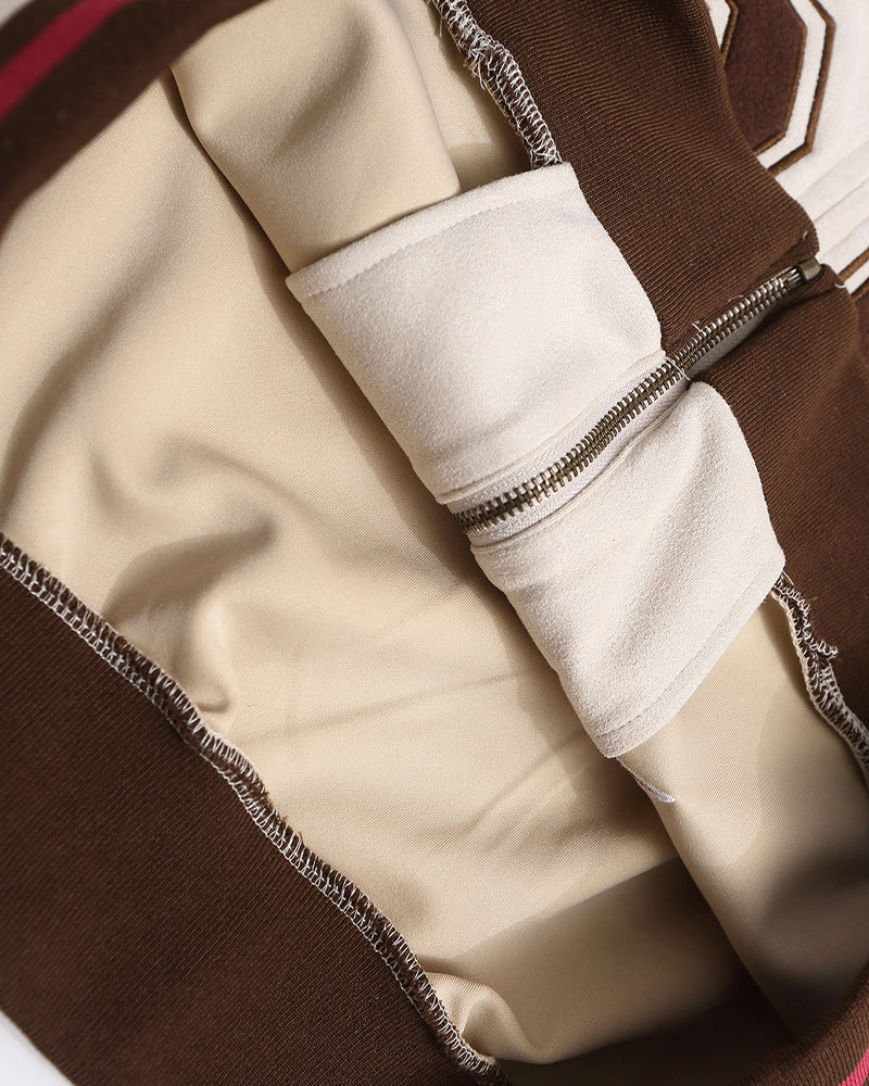 Retro letter embroidered hooded jacket