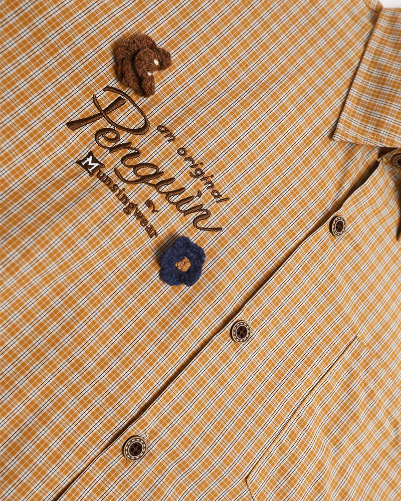 Embroidered plaid long-sleeved shirt