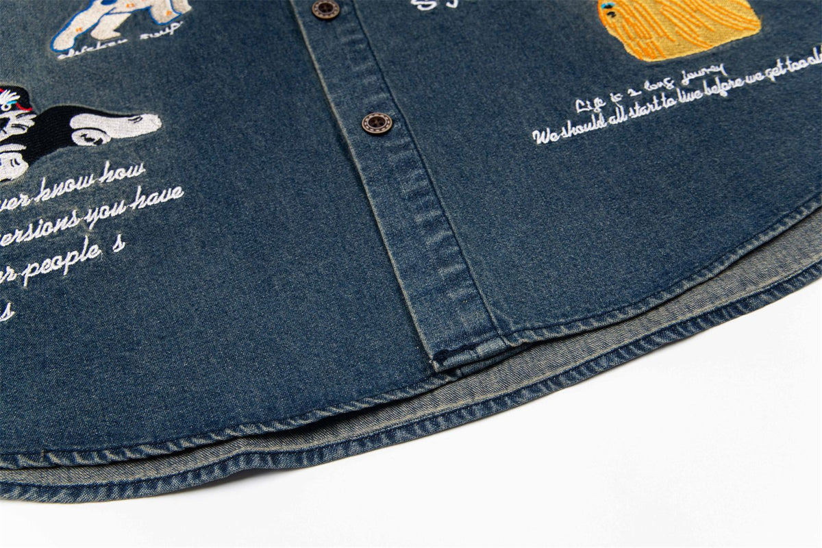 Retro contrast color cartoon short sleeve shirt