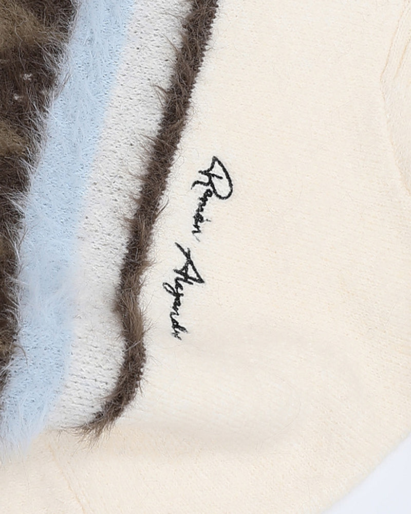 條紋連帽針織衫