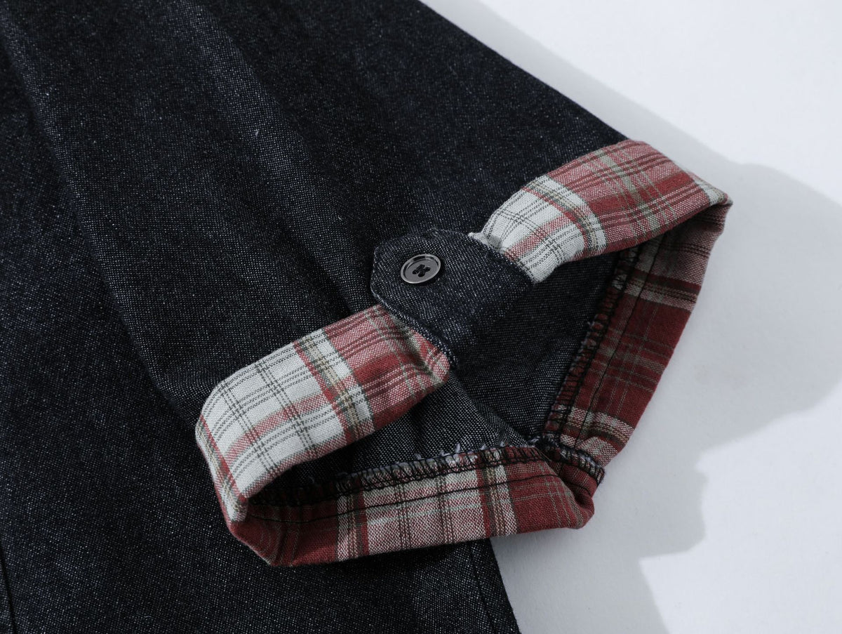 American retro gradient denim tie shirt